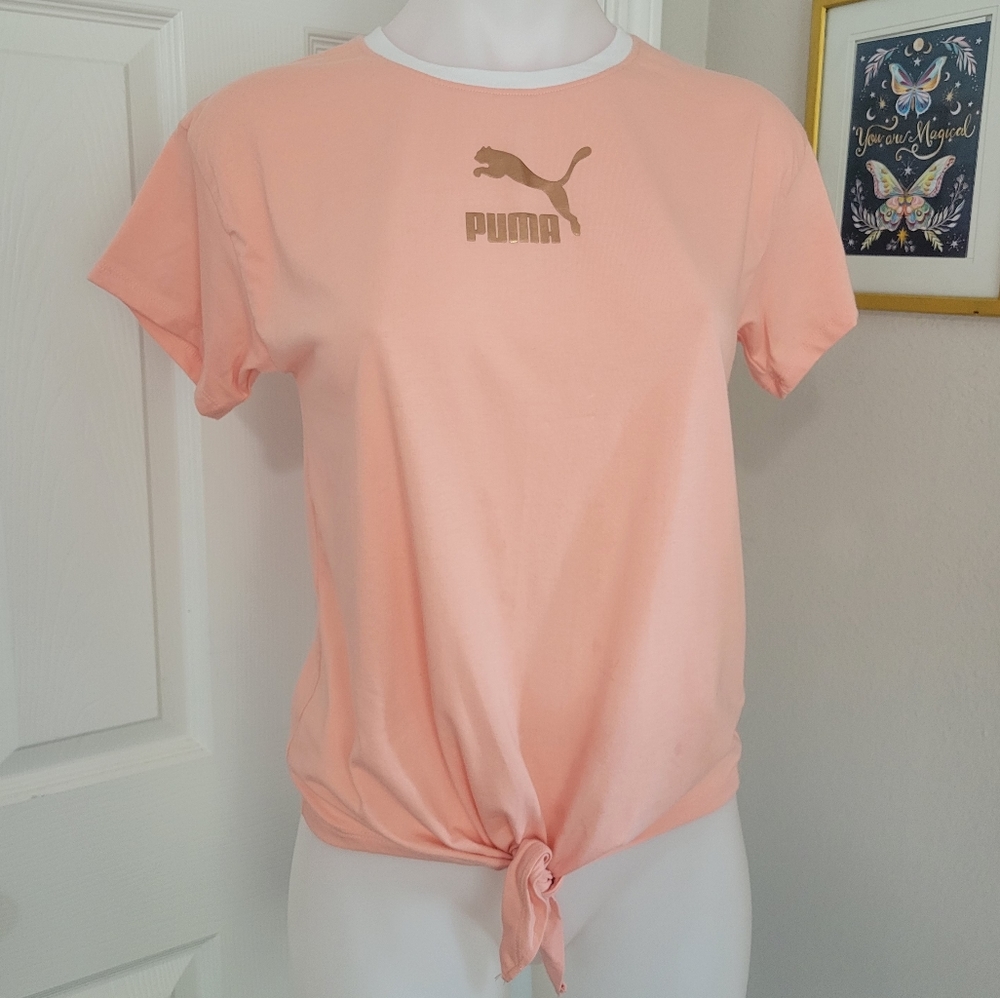 2/$28 PUMA Peach & Gold Tied Ringer TShirt L EUC